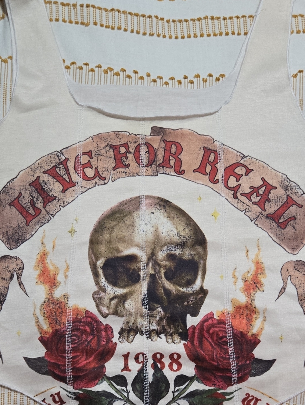 Skull & Roses Graphic Tank Top - Cream with Red Accents
